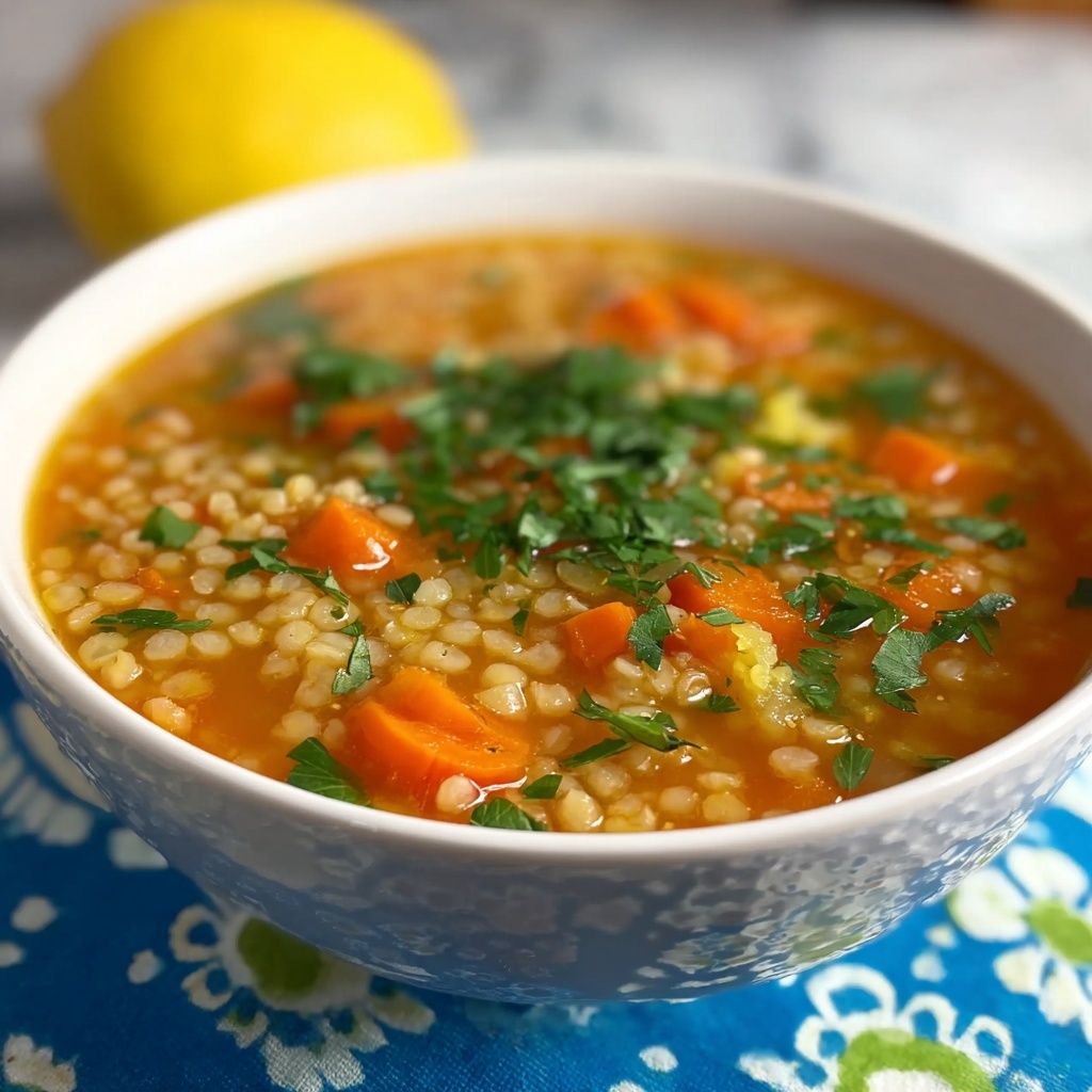 Lentil and Bulgur Soup with Lemon and Parsley Recipe - Recipe Image