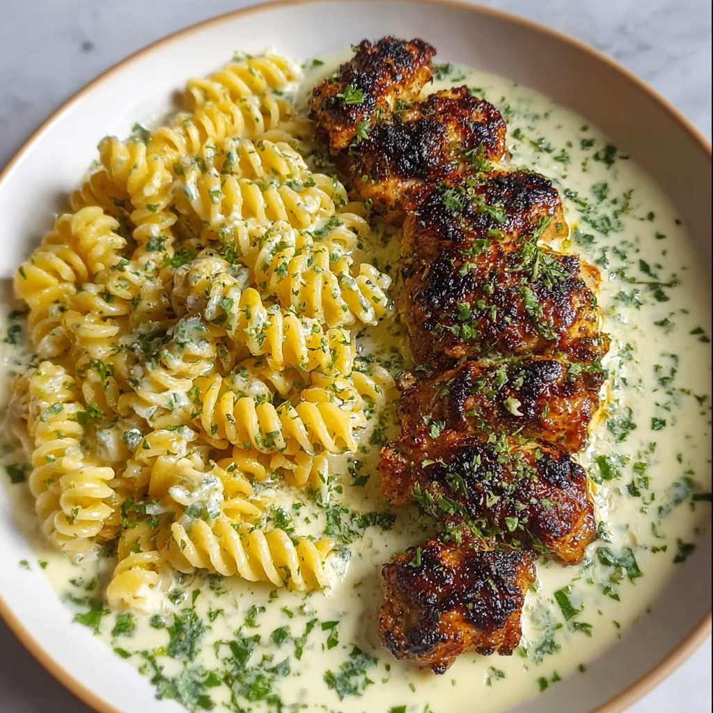 Creamy Garlic Parmesan Chicken with Cheesy Twisted Pasta Recipe - Recipe Image