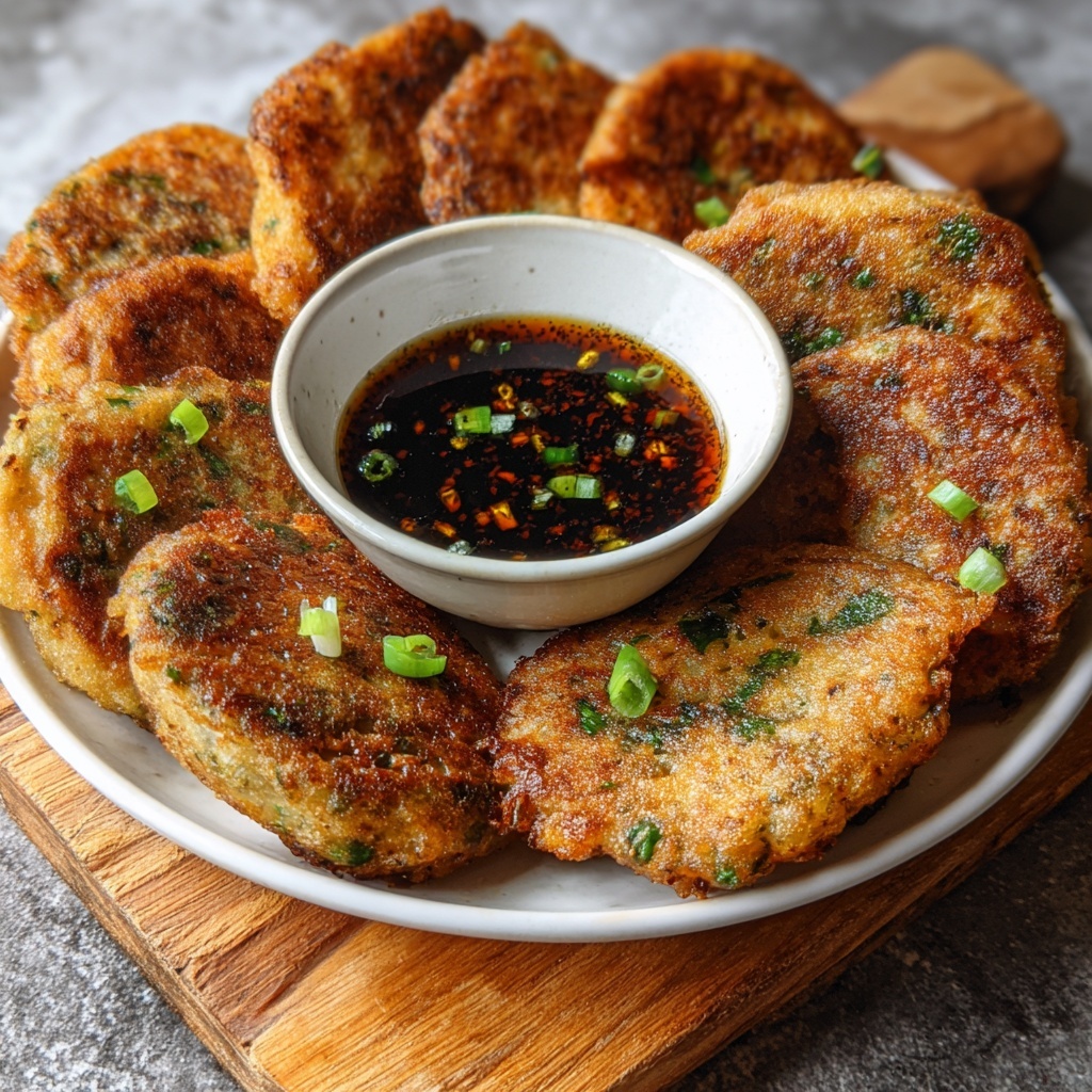 Korean Pancakes with Kimchi & Soy Dipping Sauce Recipe - Recipe Image