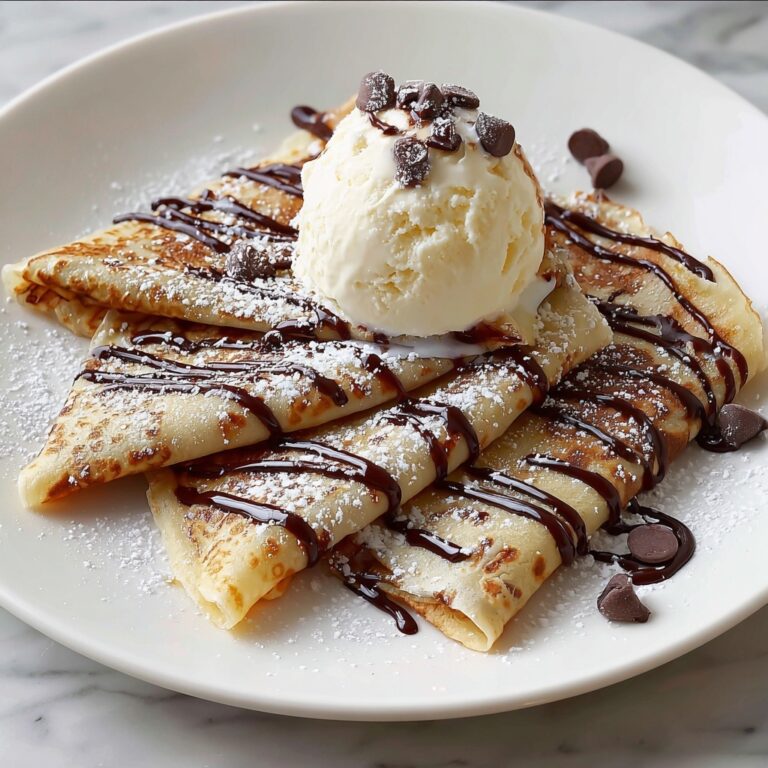 Chocolate Brownie Dessert Crepes with Ice Cream & Chocolate Drizzle Recipe