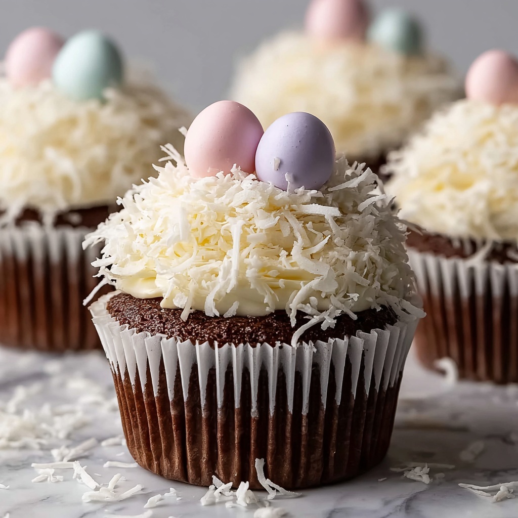 Easter Chocolate Coconut Cupcakes with Ganache Filling Recipe - Recipe Image