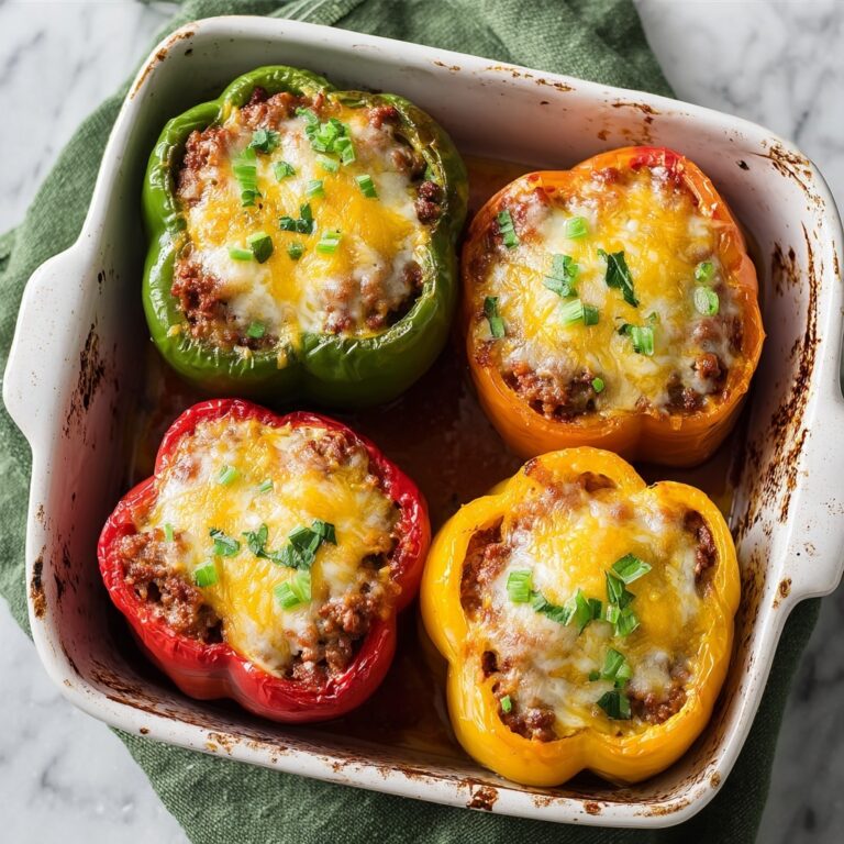 Cheesy Stuffed Bell Peppers with Ground Meat and Rice Recipe