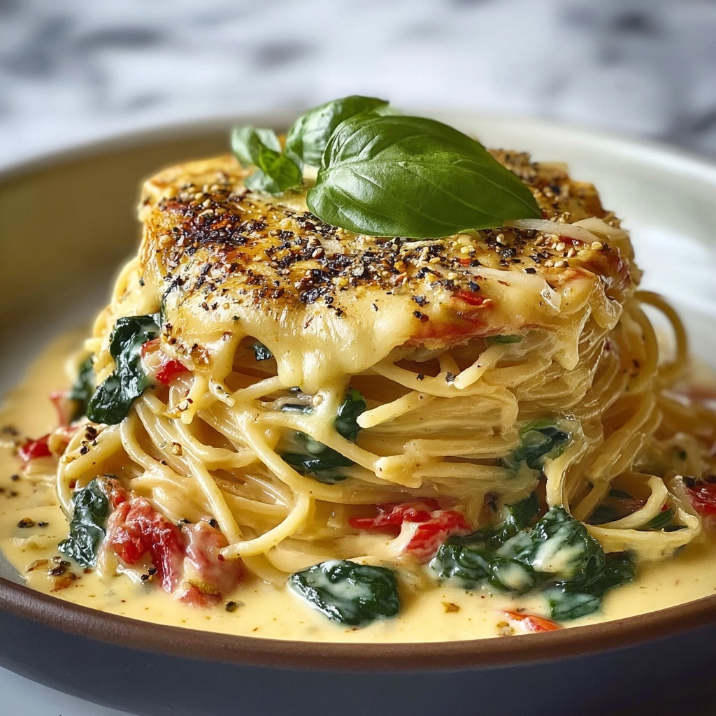 Spaghetti & Spinach with Sun-Dried Tomato Cream Sauce Recipe - Recipe Image