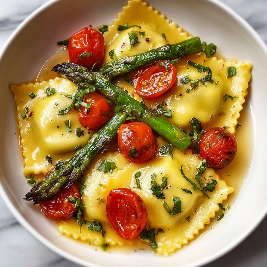 Ravioli with Tomatoes and Asparagus Recipe - Recipe Image