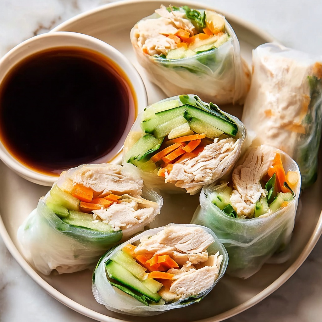 Chicken Spring Rolls with Basil, Vegetables, and Sweet Chili Dipping Sauce Recipe - Recipe Image