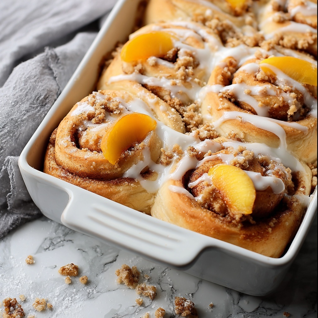 Peach Cobbler Cinnamon Rolls Recipe - Recipe Image