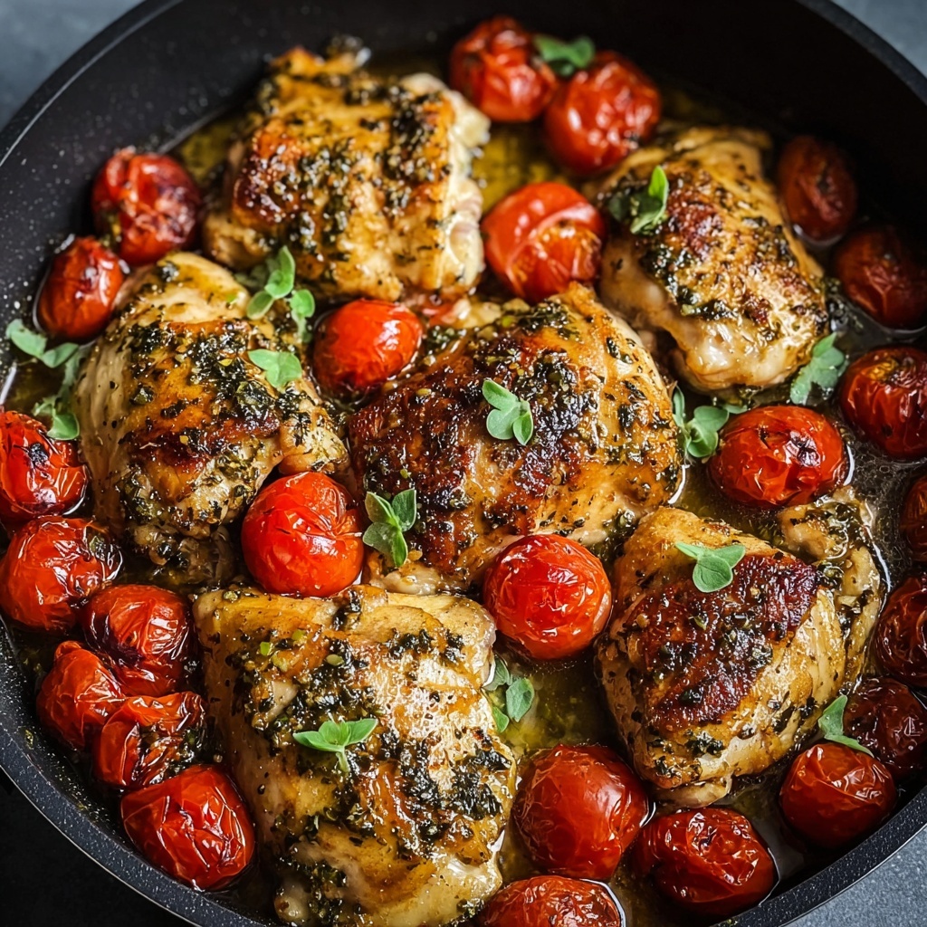 Creamy Pesto Chicken with Roasted Tomatoes Recipe - Recipe Image