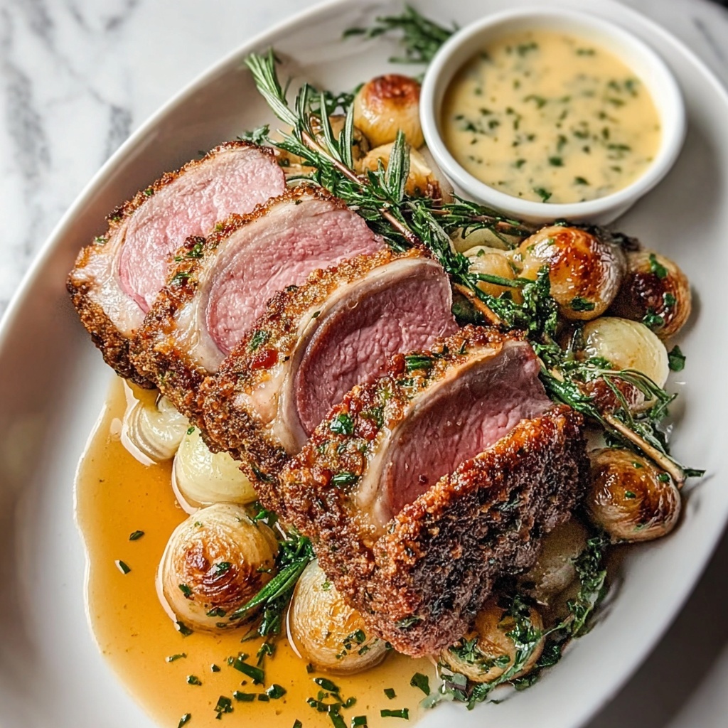Garlic Roasted Rack of Lamb with Butter Sauce Recipe - Recipe Image