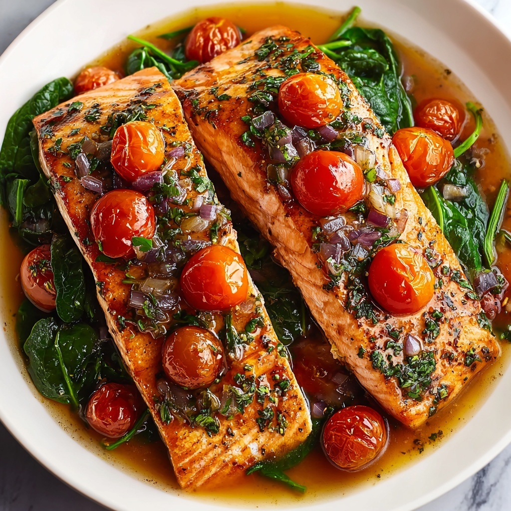 Tuscan Garlic Salmon with Spinach and Tomato Recipe - Recipe Image