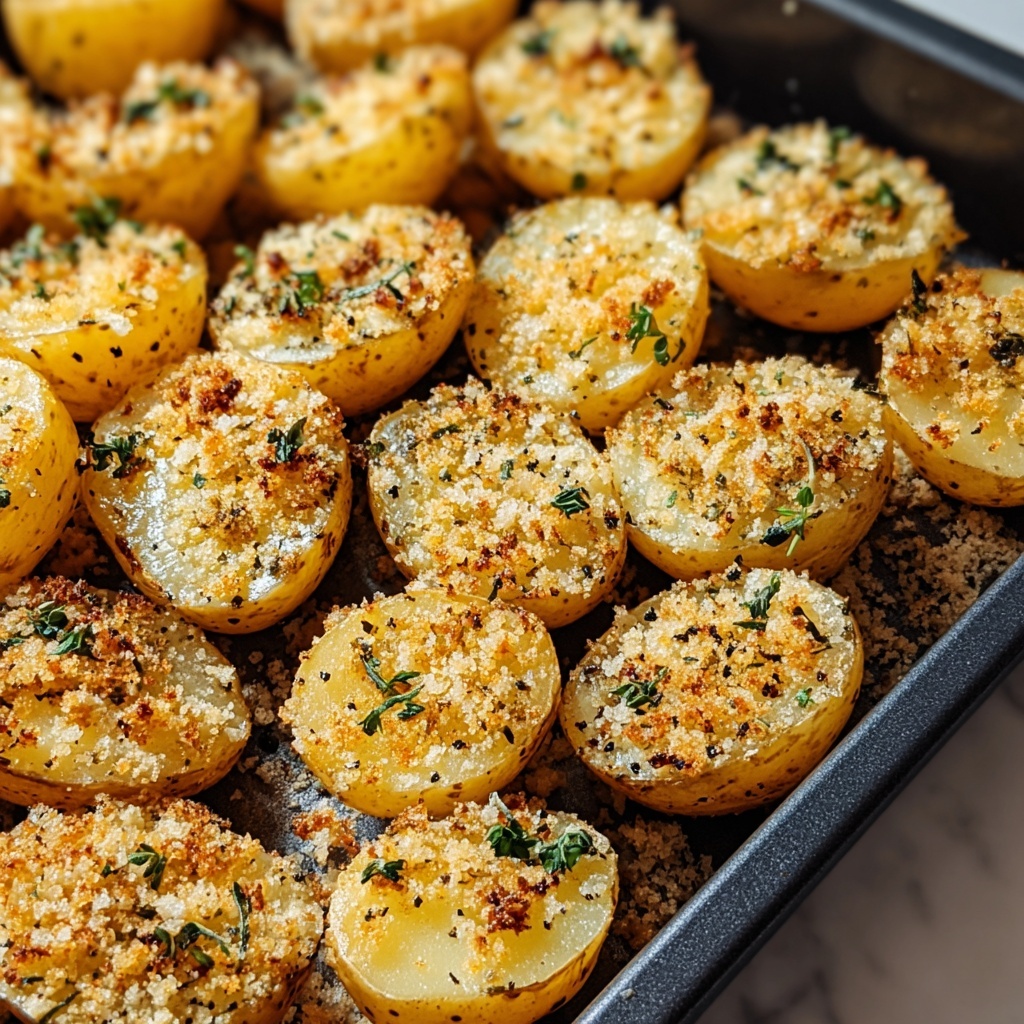 Crispy Garlic Parmesan Crusted Potatoes Recipe - Recipe Image