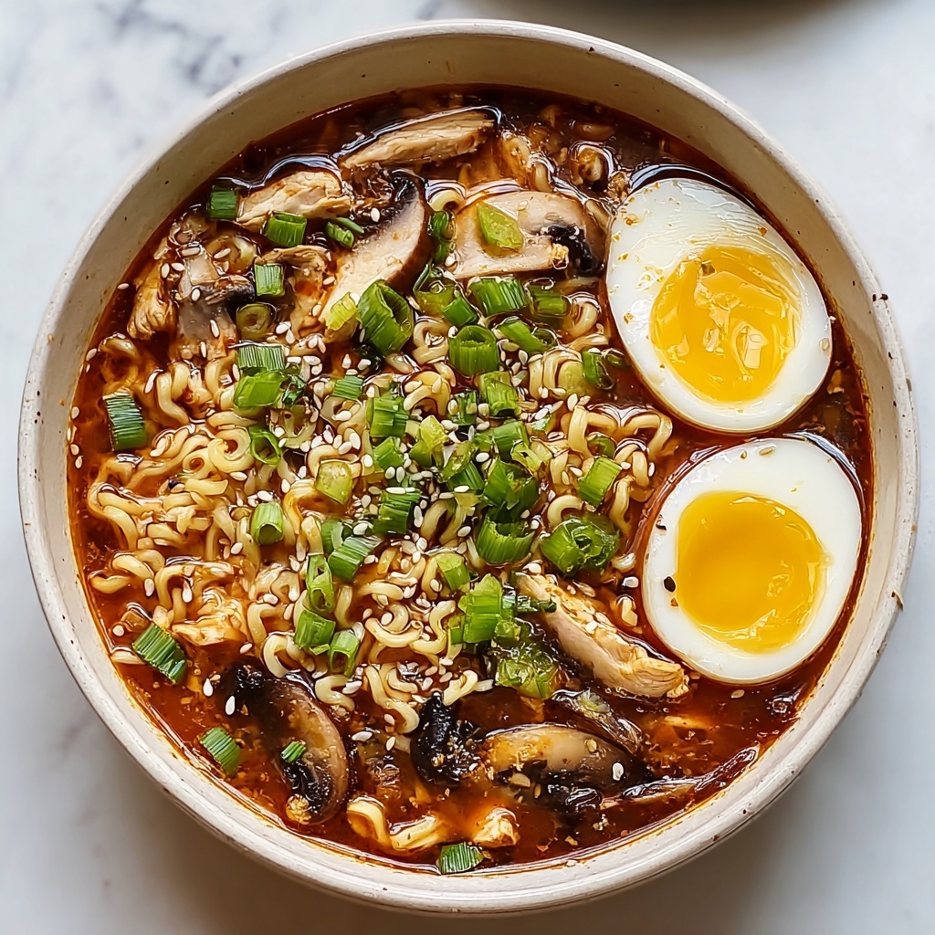 Spicy Chicken Ramen Soup with Soft-Boiled Eggs Recipe - Recipe Image