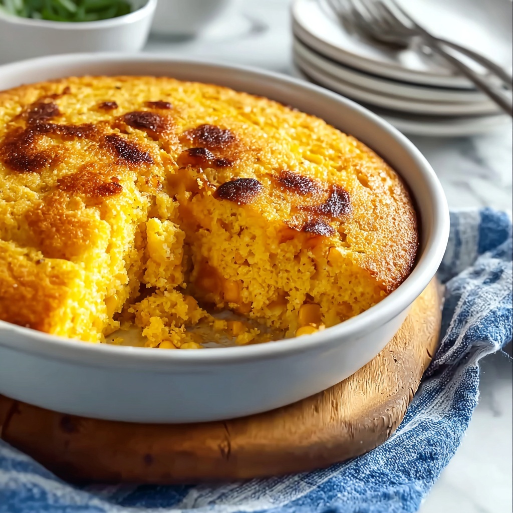 Cornbread Casserole with Whole Kernel Corn, Green Chiles, and Creamed Corn Recipe - Recipe Image