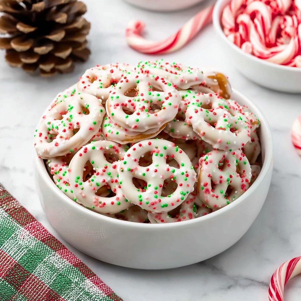 White Chocolate Dipped Pretzels with Strawberry Powder, Almonds, and Sea Salt Recipe - Recipe Image