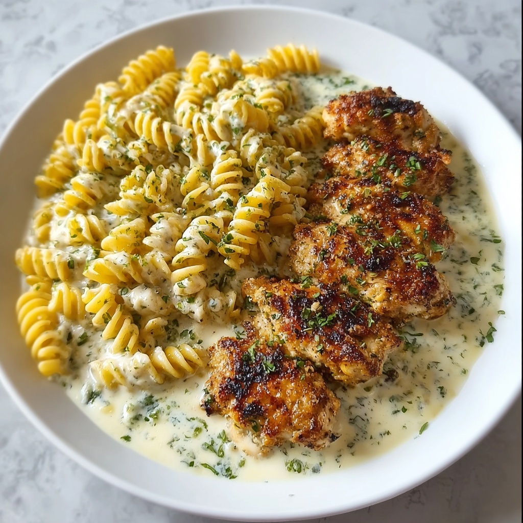 Creamy Garlic Parmesan Chicken with Cheesy Twisted Pasta Recipe - Recipe Image