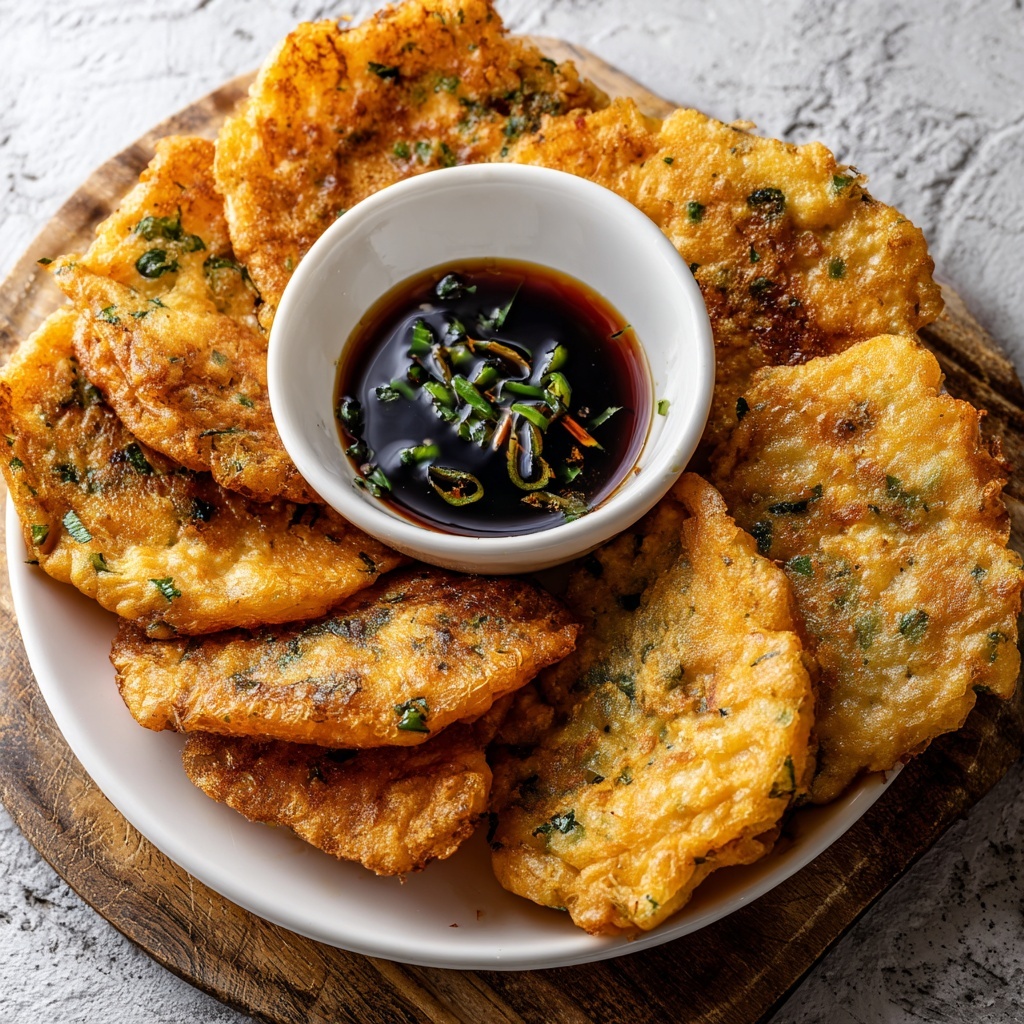 Korean Pancakes with Kimchi & Soy Dipping Sauce Recipe - Recipe Image