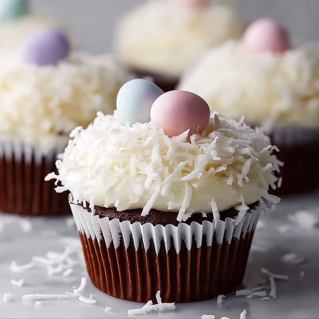 Easter Chocolate Coconut Cupcakes with Ganache Filling Recipe - Recipe Image