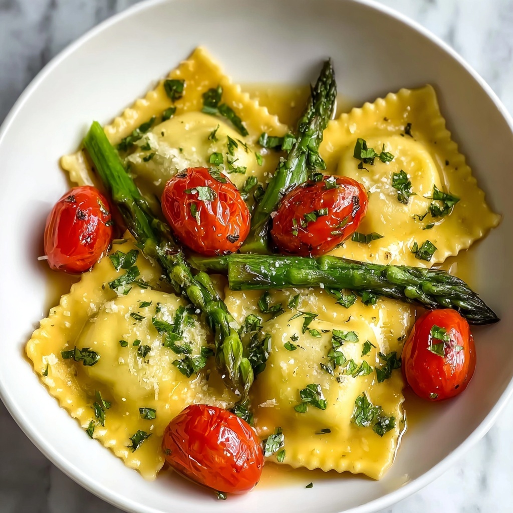 Ravioli with Tomatoes and Asparagus Recipe - Recipe Image