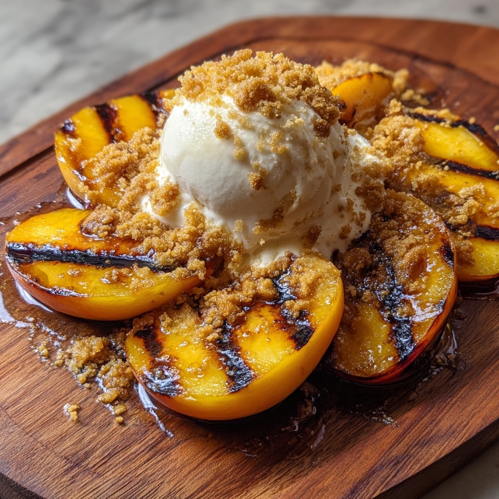 Grilled Peaches with Vanilla Ice Cream and Nuts Recipe - Recipe Image