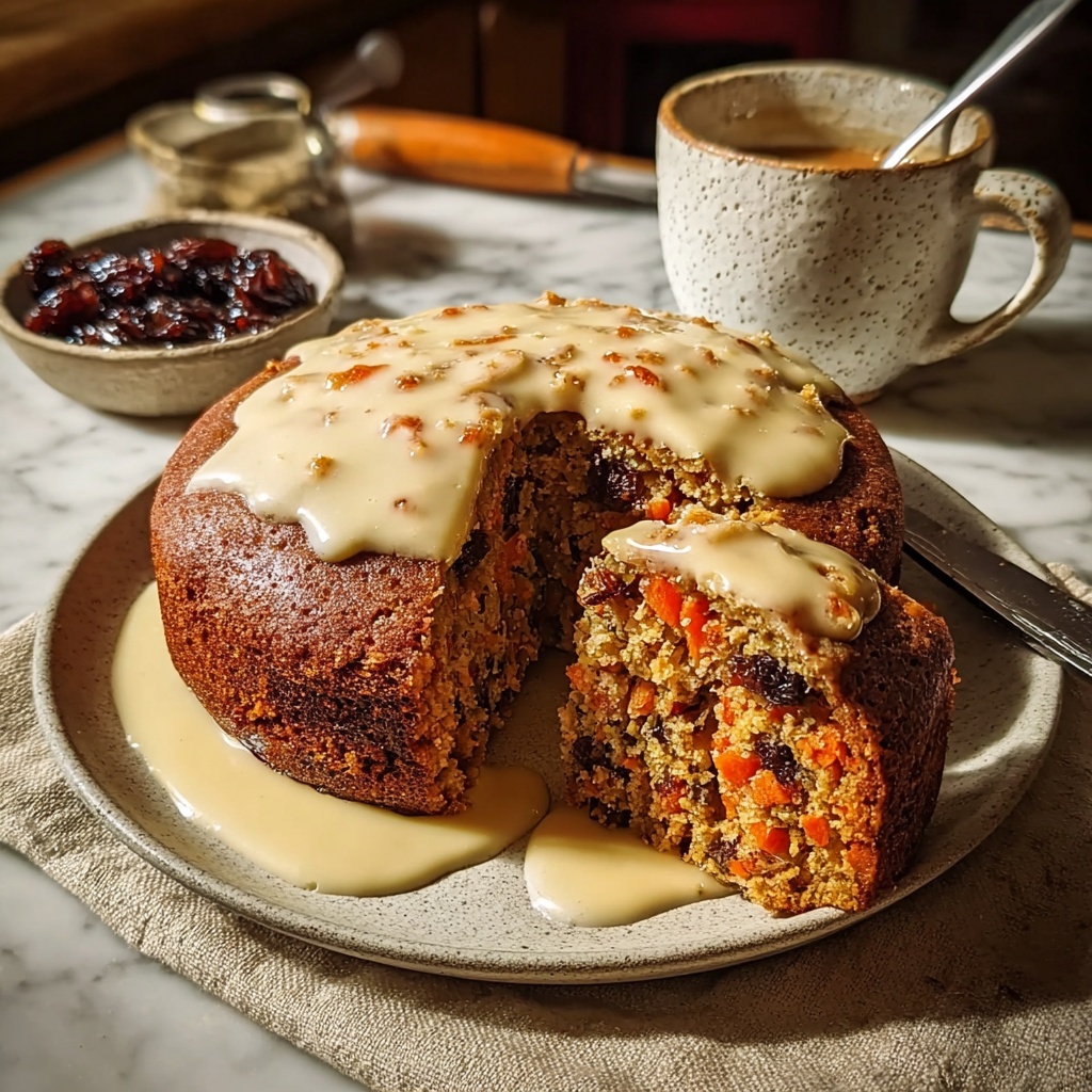 Carrot Date Raisin Pudding with Nutmeg Cream Recipe - Recipe Image