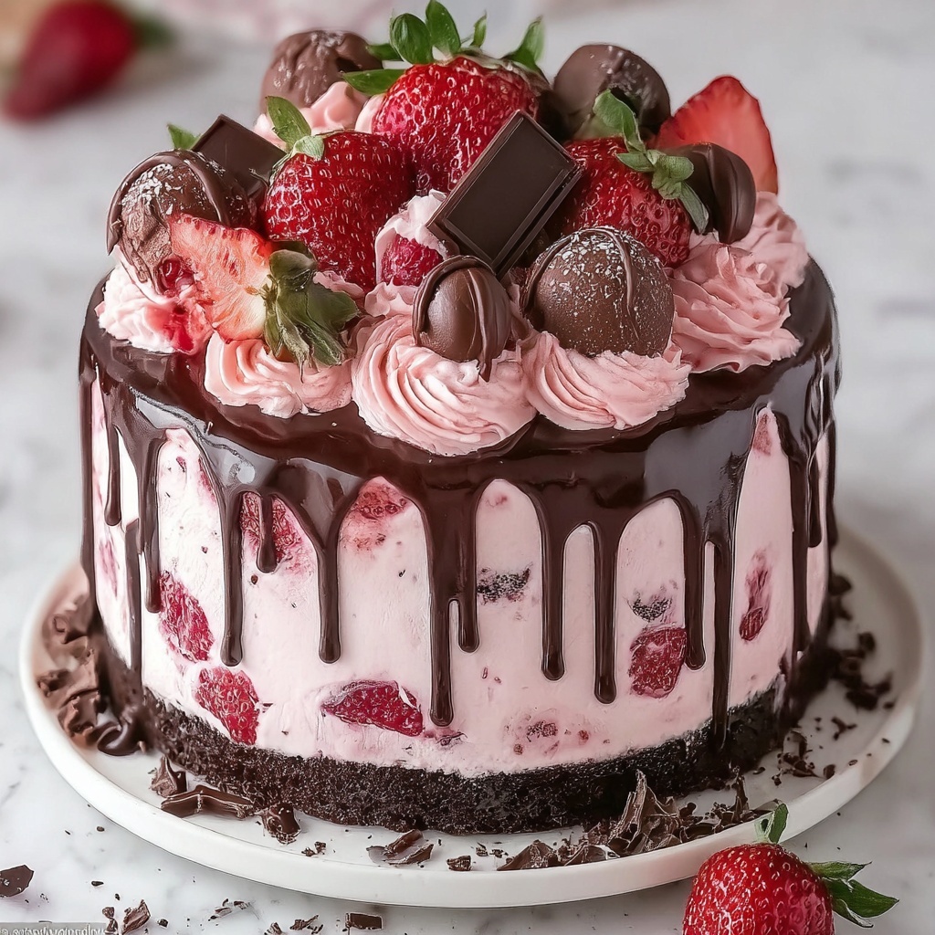 Chocolate Covered Strawberry Ice Cream Cake Recipe - Recipe Image