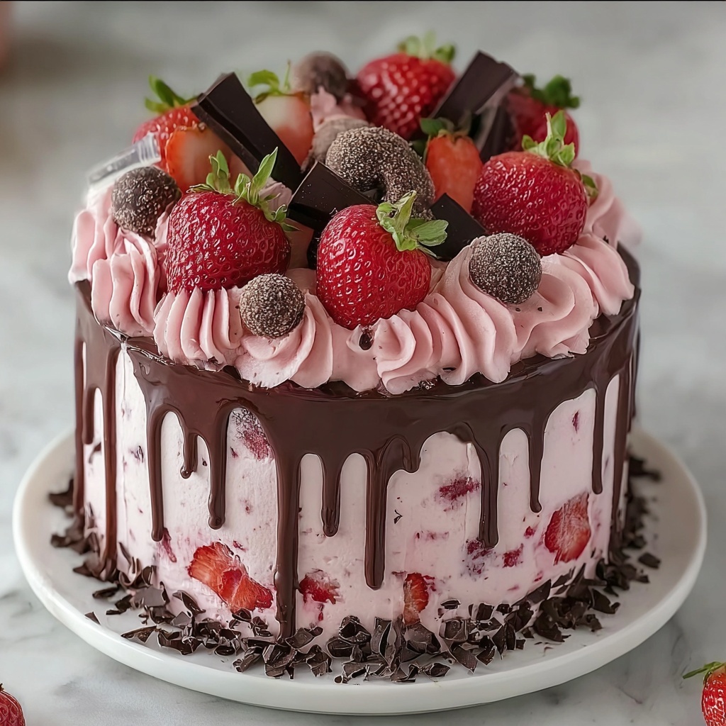 Chocolate Covered Strawberry Ice Cream Cake Recipe - Recipe Image